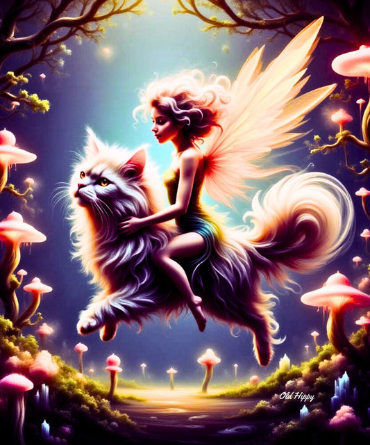 Whiskers & Wings: A Magical Journey AI Digital Art by Old Hippy