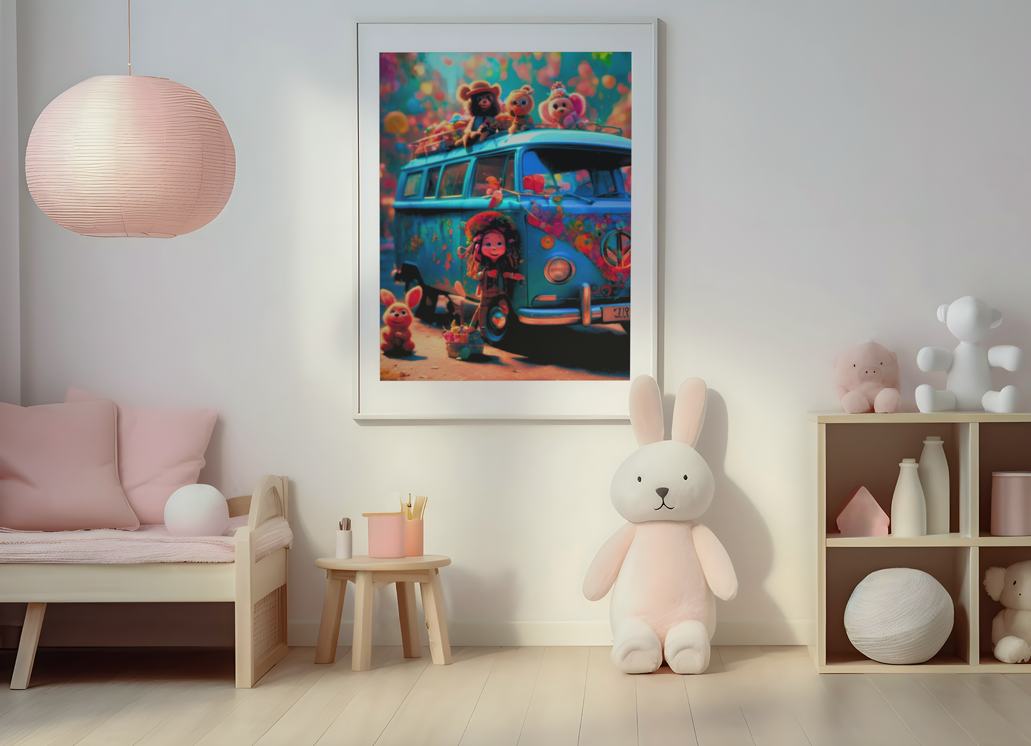 “Peace, Love, and Plushies” Digital AI Art by Old Hippy