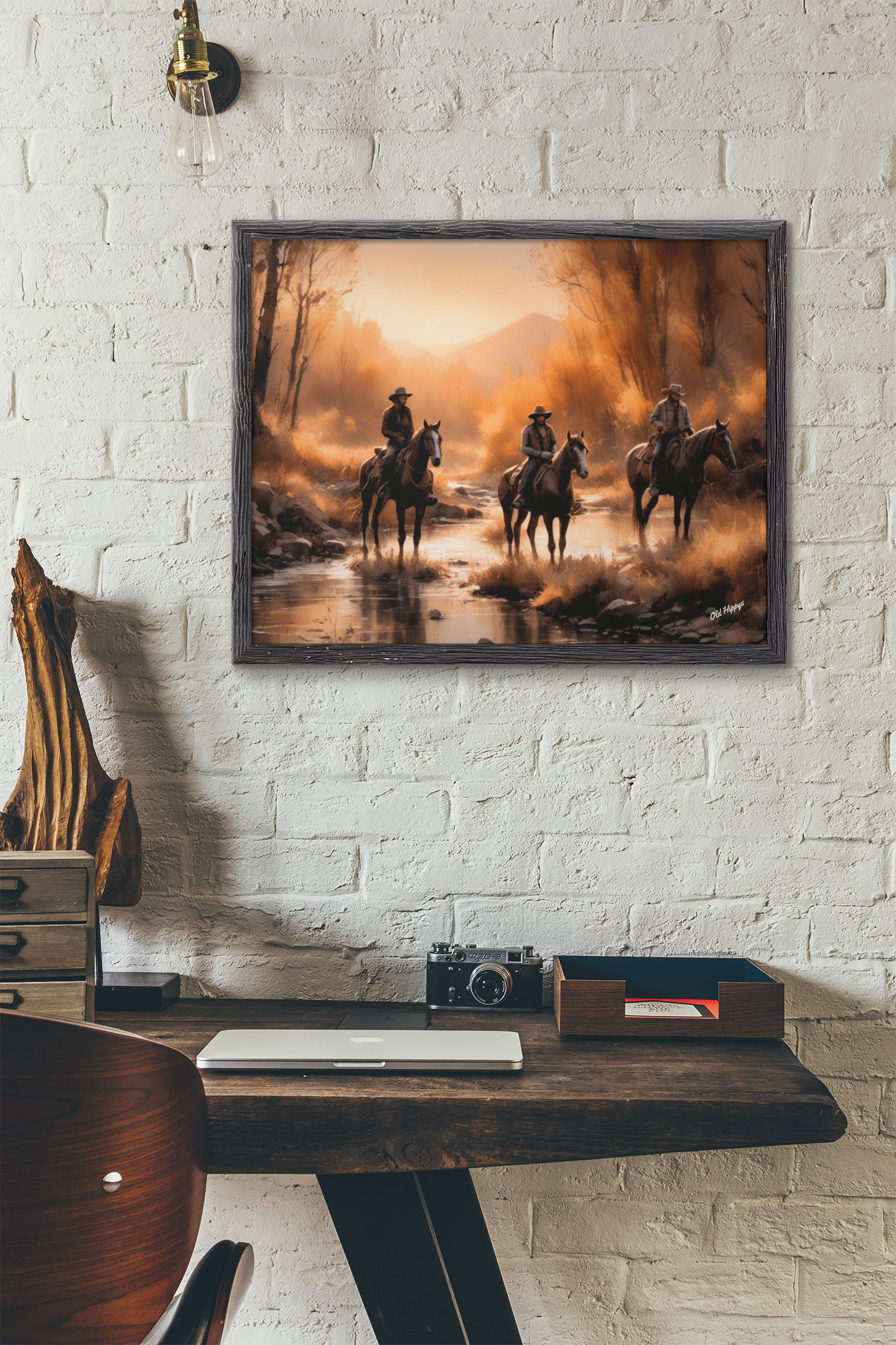 Cowboys Crossing a Stream Frameable Poster