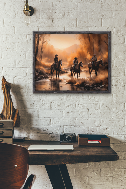 Cowboys Crossing a Stream Frameable Poster