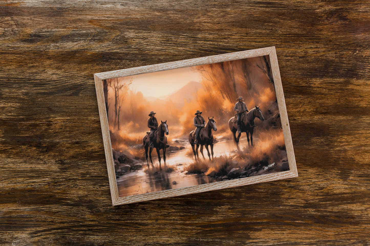 Cowboys Crossing a Stream Frameable Poster