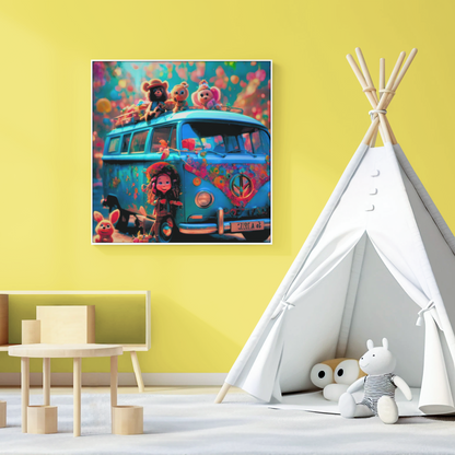 “Peace, Love, and Plushies” Digital AI Art by Old Hippy