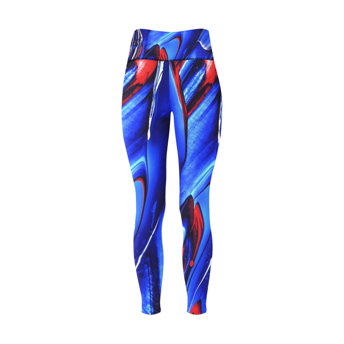 Women's High-Waisted Leggings (Model L36) Blue Geometric Print