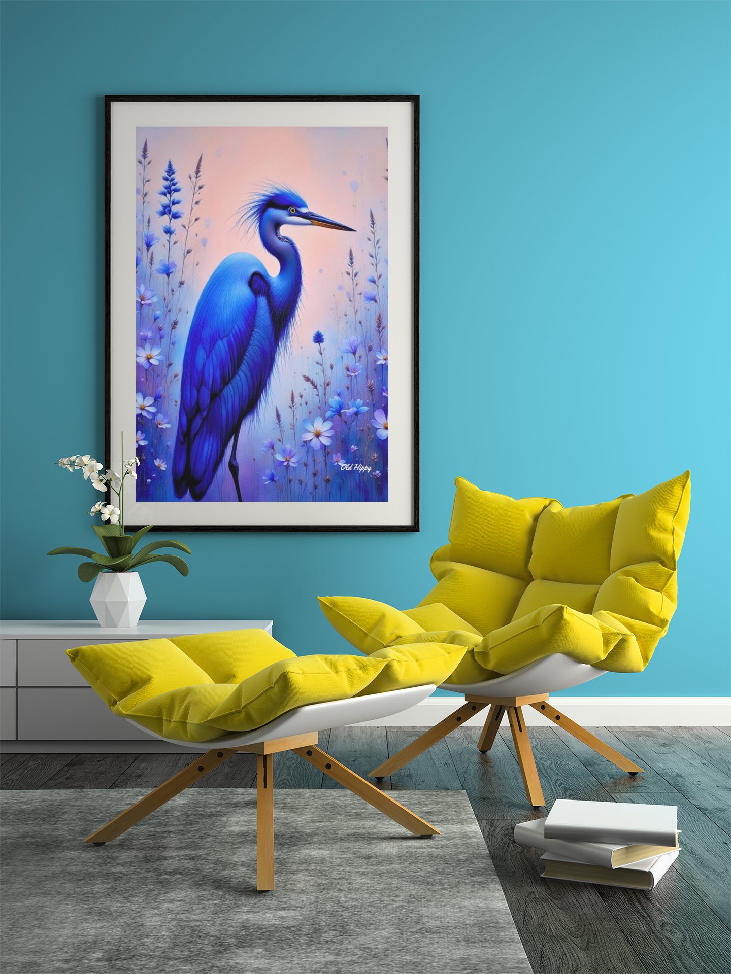 Majestic Blue Herons- 4 Piece AI Digital Art Set by Old Hippy