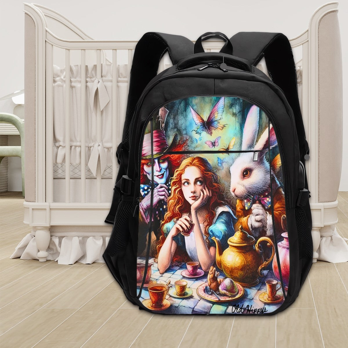Large Capacity Oxford Travel Laptop Backpack with USB Alice and mad hatter vol1 (2)