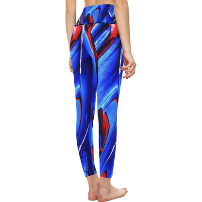 Women's High-Waisted Leggings (Model L36) Blue Geometric Print