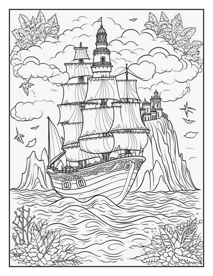 Fantasy Islands Adult Coloring Pages by Old Hippy