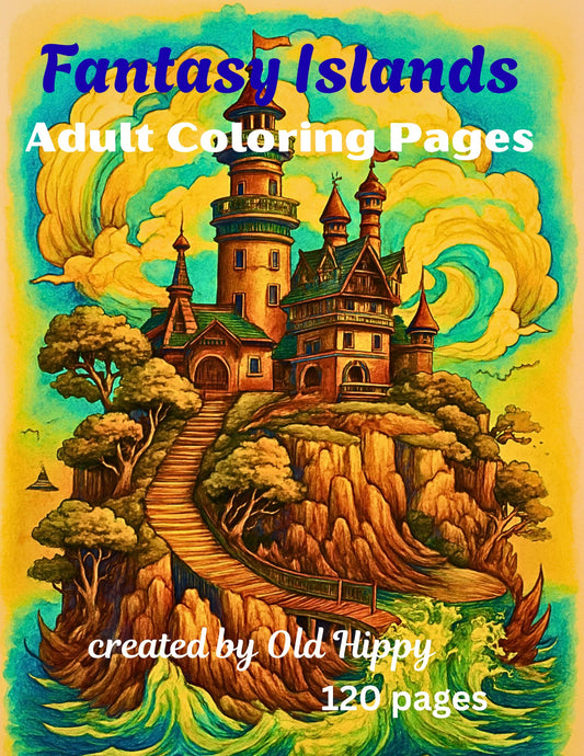 Fantasy Islands Adult Coloring Pages by Old Hippy