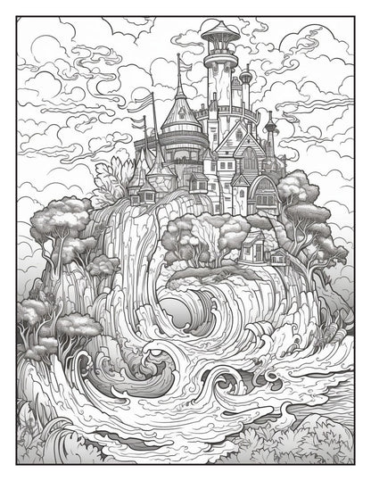 Fantasy Islands Adult Coloring Pages by Old Hippy