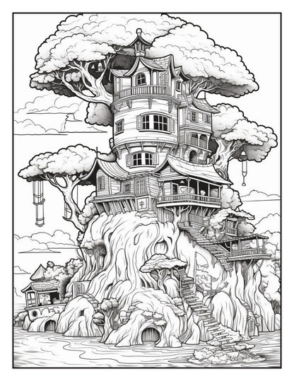Fantasy Islands Adult Coloring Pages by Old Hippy