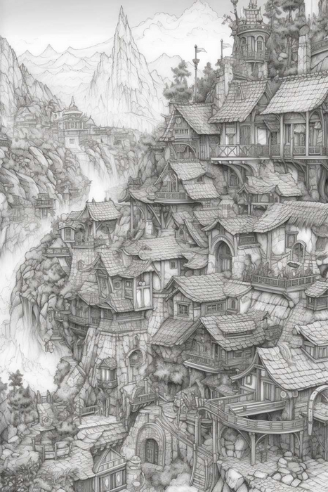 Fantasy Villages Adult Coloring Pages