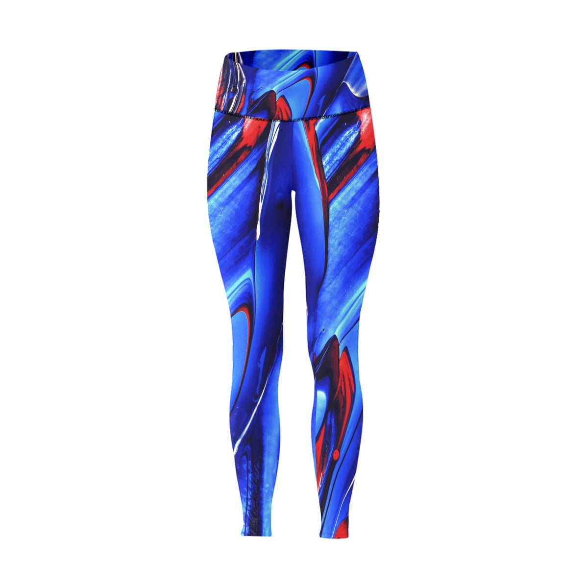 Women's High-Waisted Leggings (Model L36) Blue Geometric Print
