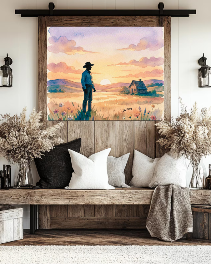 The Last Light Over the Homestead AI Canvas by Old Hippy