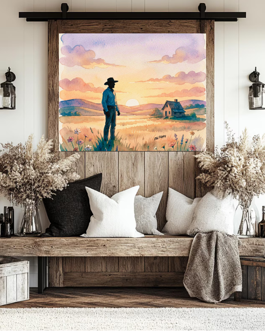 The Last Light Over the Homestead AI Canvas by Old Hippy