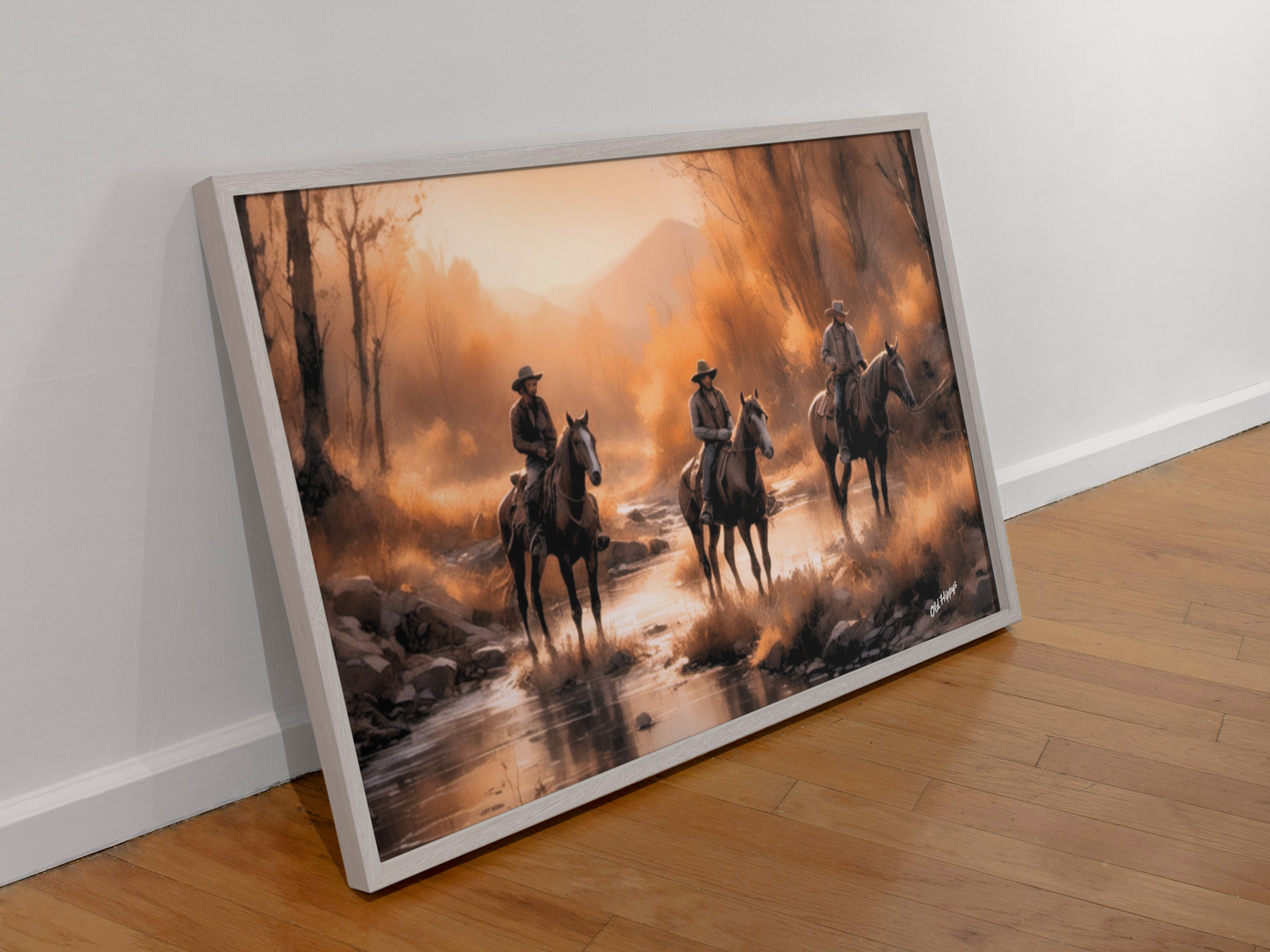 Cowboys Crossing a Stream Frameable Poster