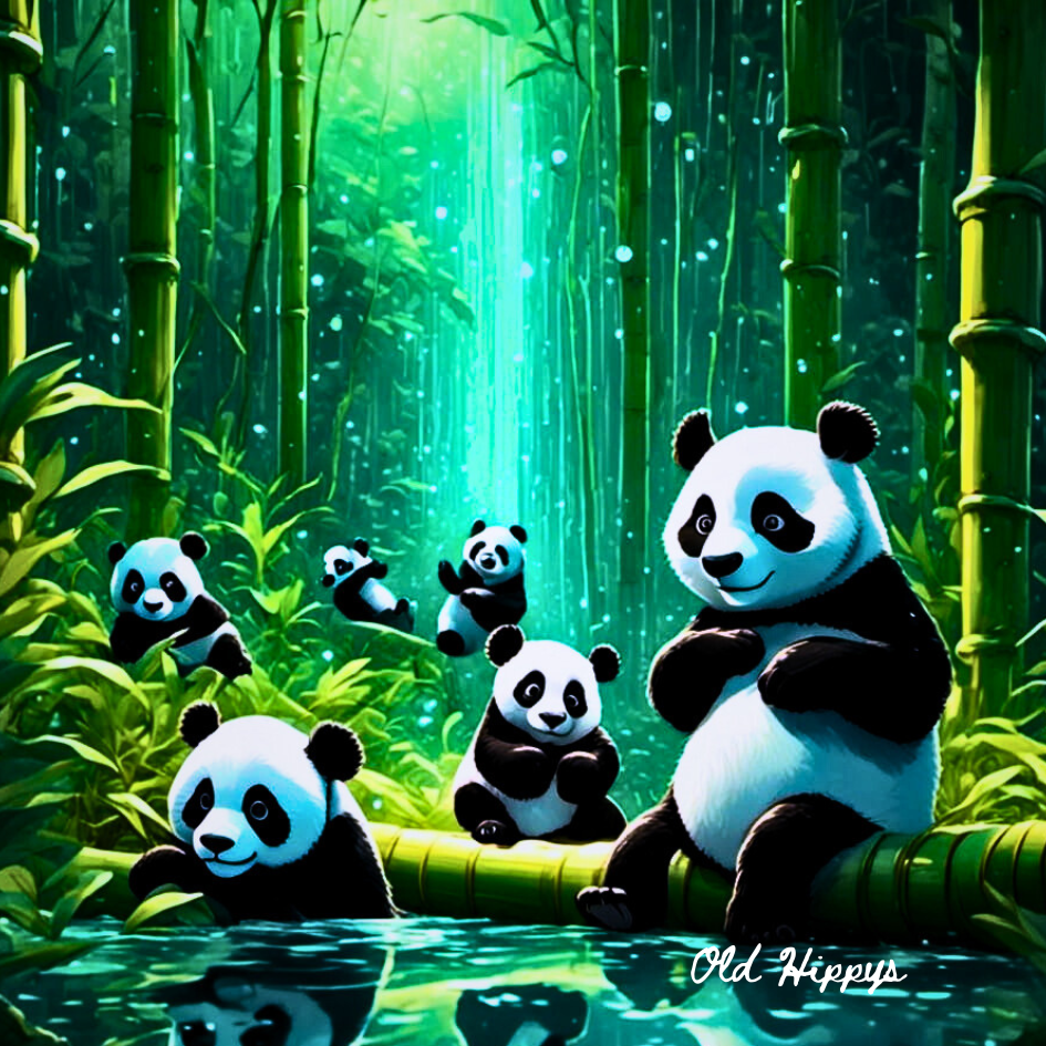 Pandas Playing in a Bamboo Forest Satin Poster