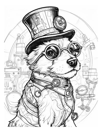 Steampunk Dogs Coloring Pages-Created by Old Hippy