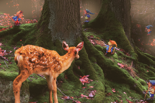 Wood Elves and Deer Digital Poster Art