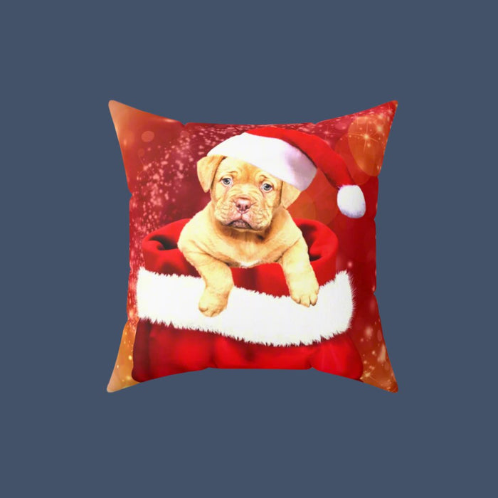 Christmas Puppy Faux Suede Pillow