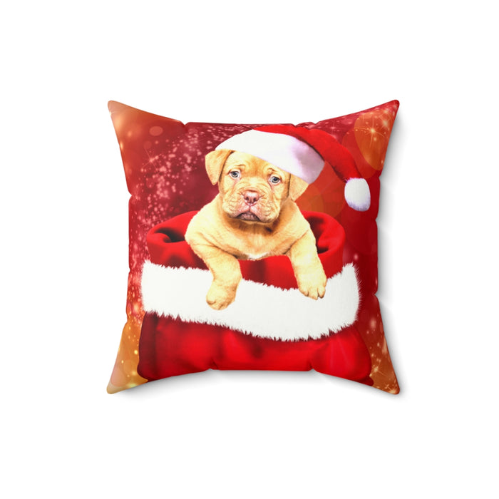 Christmas Puppy Faux Suede Pillow
