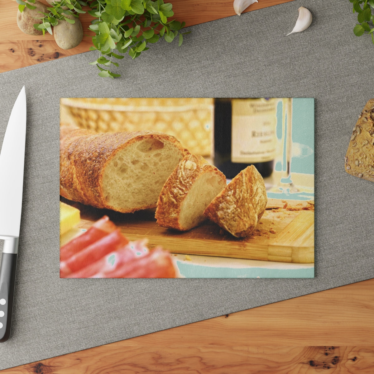 Bread Wine and Thee Glass Cutting Board