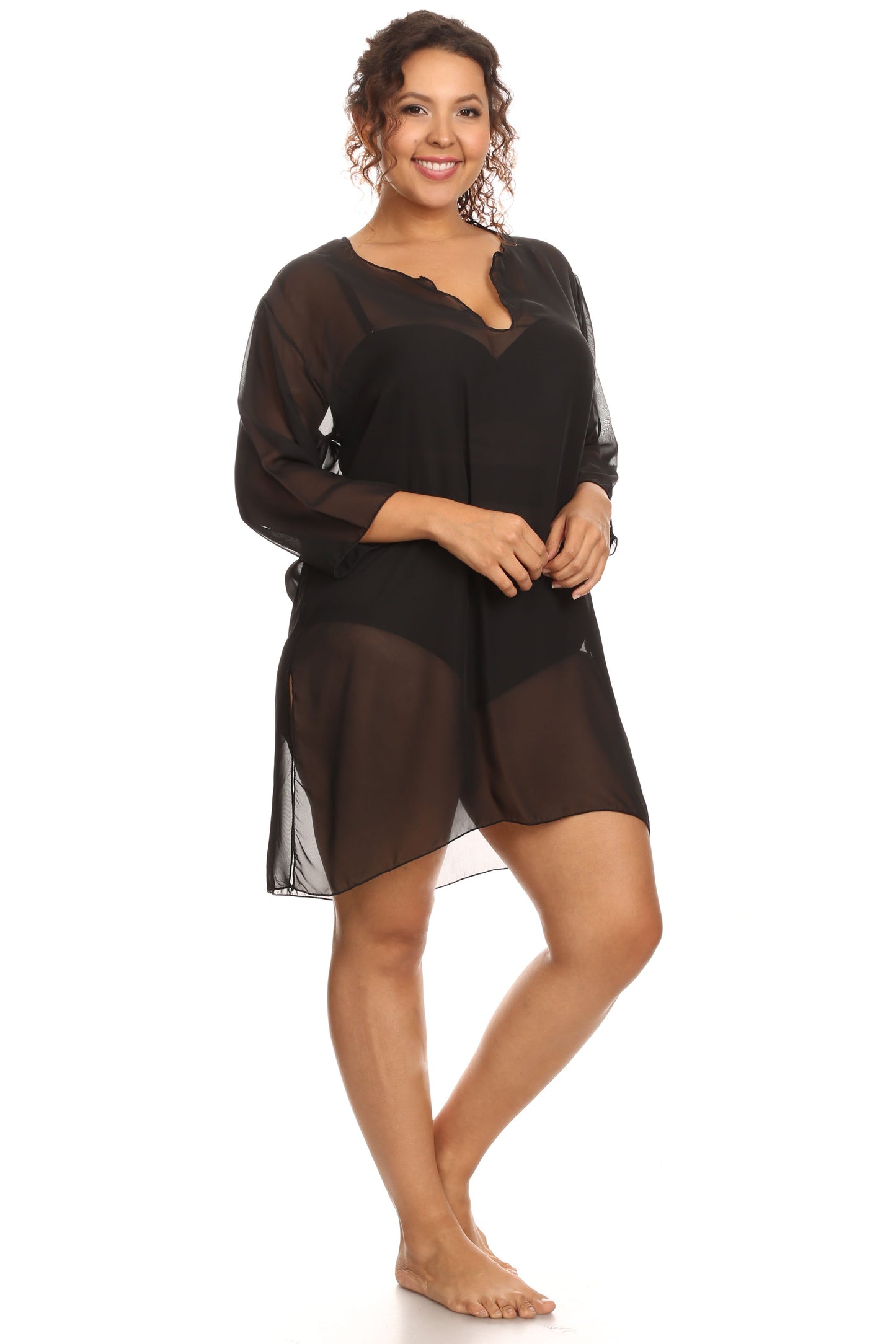 Plus Size Chiffon Long Sleeve Swimwear Cover-up Beach Dress Made in