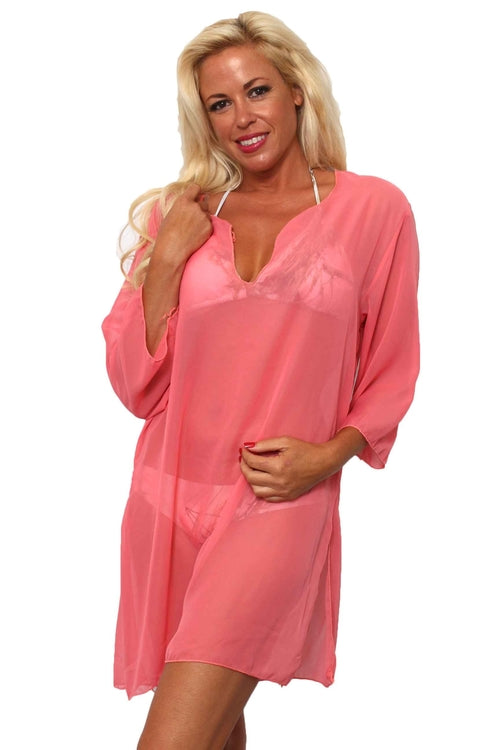 Plus Size Chiffon Long Sleeve Swimwear Cover-up Beach Dress Made in