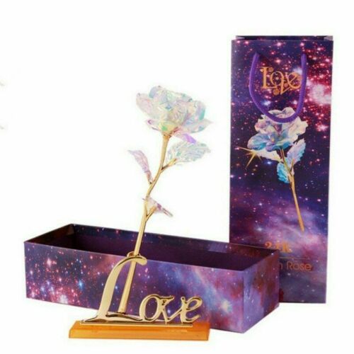 New Romantic Galaxy Rose Flower with Love Base Stand Gift For Friends Valentines Birthdays Wedding  Anniversary