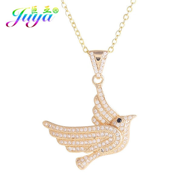 Juya Sorority  Gold/Silver Peace Pigeon Bird Pendant Necklace For Women