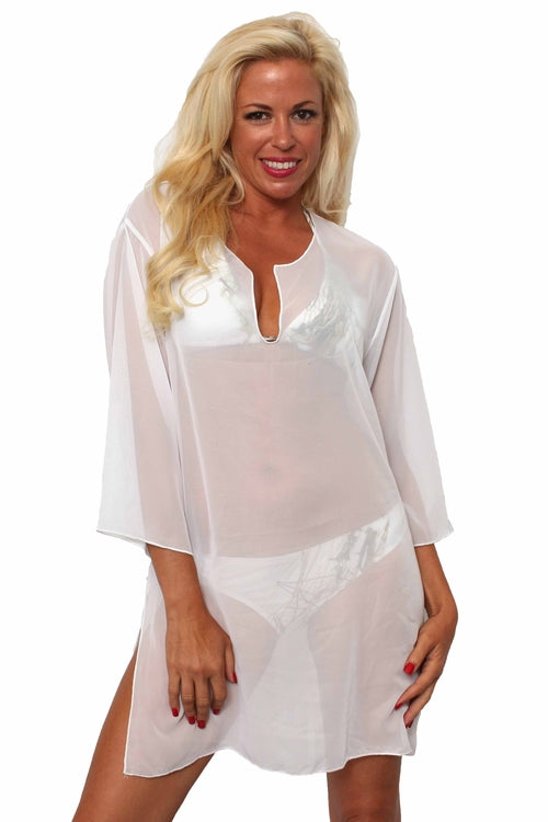 Plus Size Chiffon Long Sleeve Swimwear Cover-up Beach Dress Made in